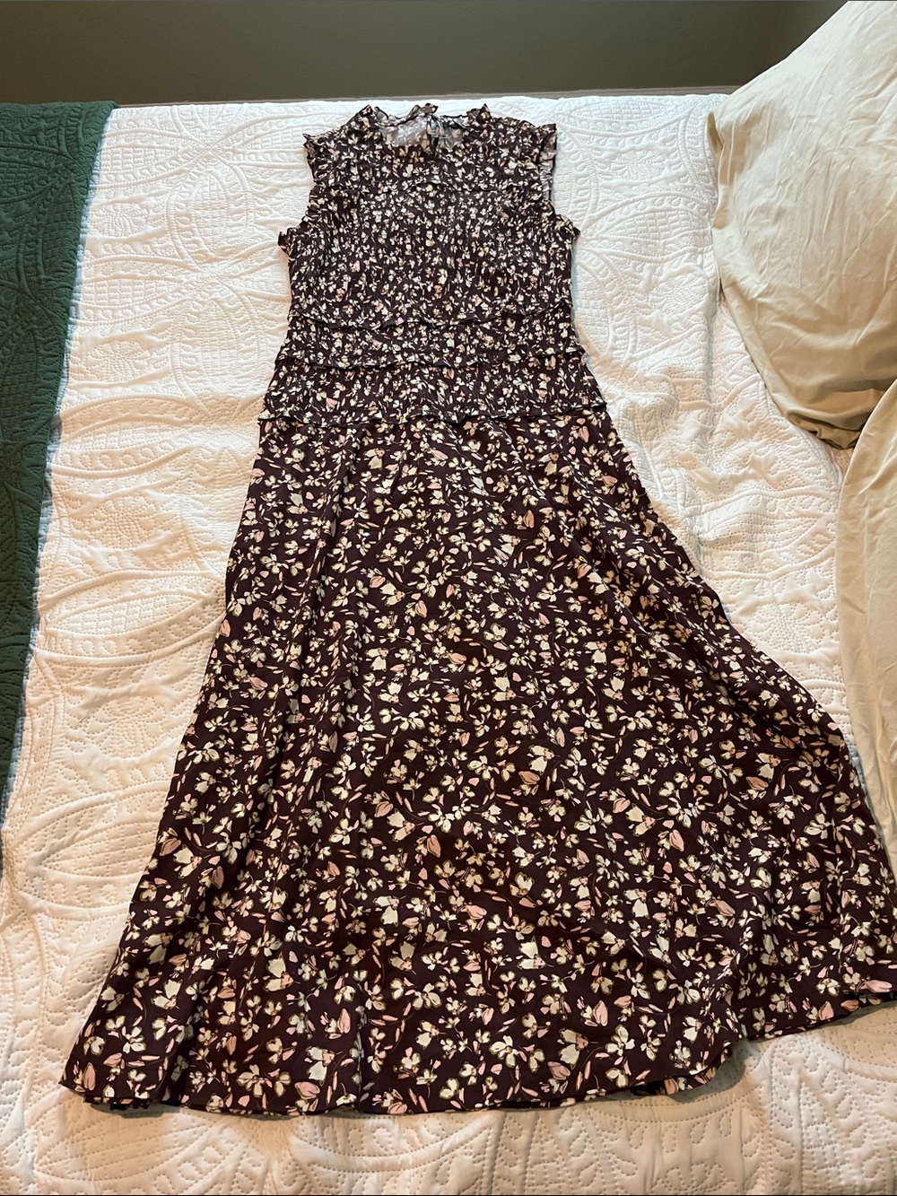 Madewell Brown Maxi Dress with Pink Floral Print Size 10 NWT